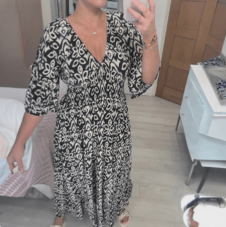 Lighteme – Maxikleid mit V-Ausschnitt und Boho-Print