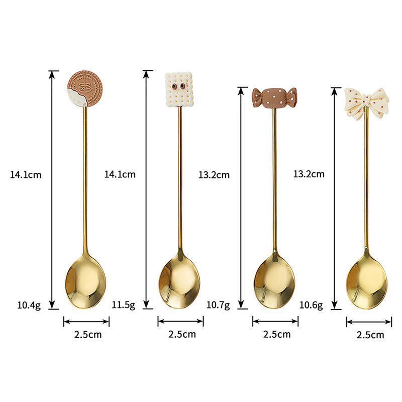 Lot de 4 cuillères à dessert Lighteme Cartoon Snack en acier inoxydable