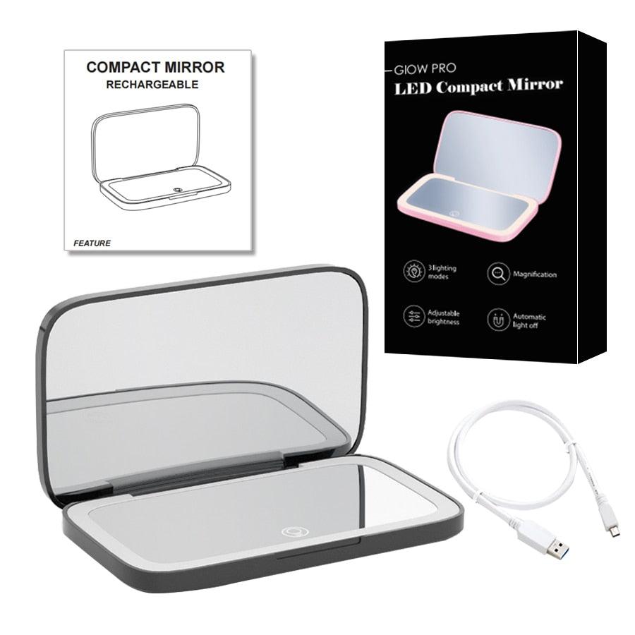 Miroir cosmétique grossissant 10x Mini LED Lighteme avec différents réglages d'éclairage, rechargeable par USB