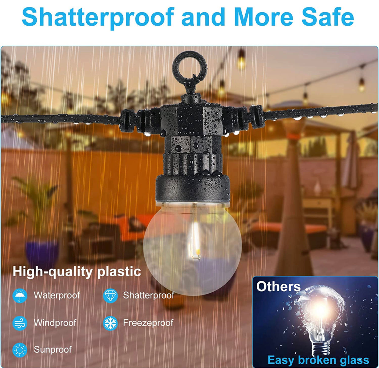 Lighteme 27 Ft Solar LED Outdoor String Lights – 1W Retro Edison Globe Bulbs Waterproof - 27 Ft Bistro Lights