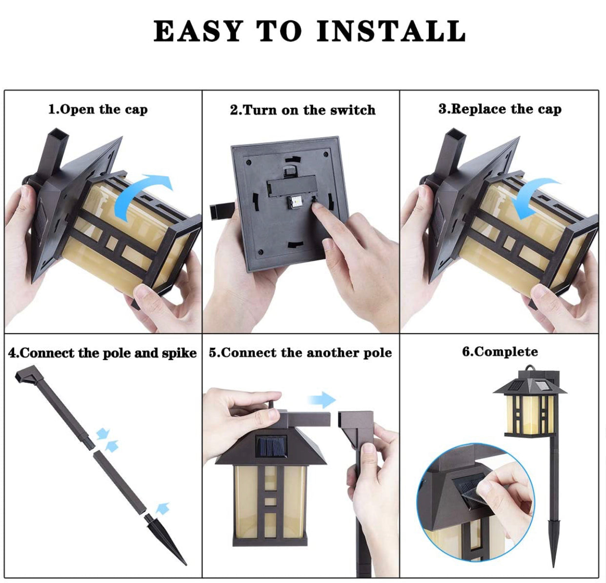 Lighteme Solar Powered Pathway Shepherd Hook Lights Asian Style (4 Pack)