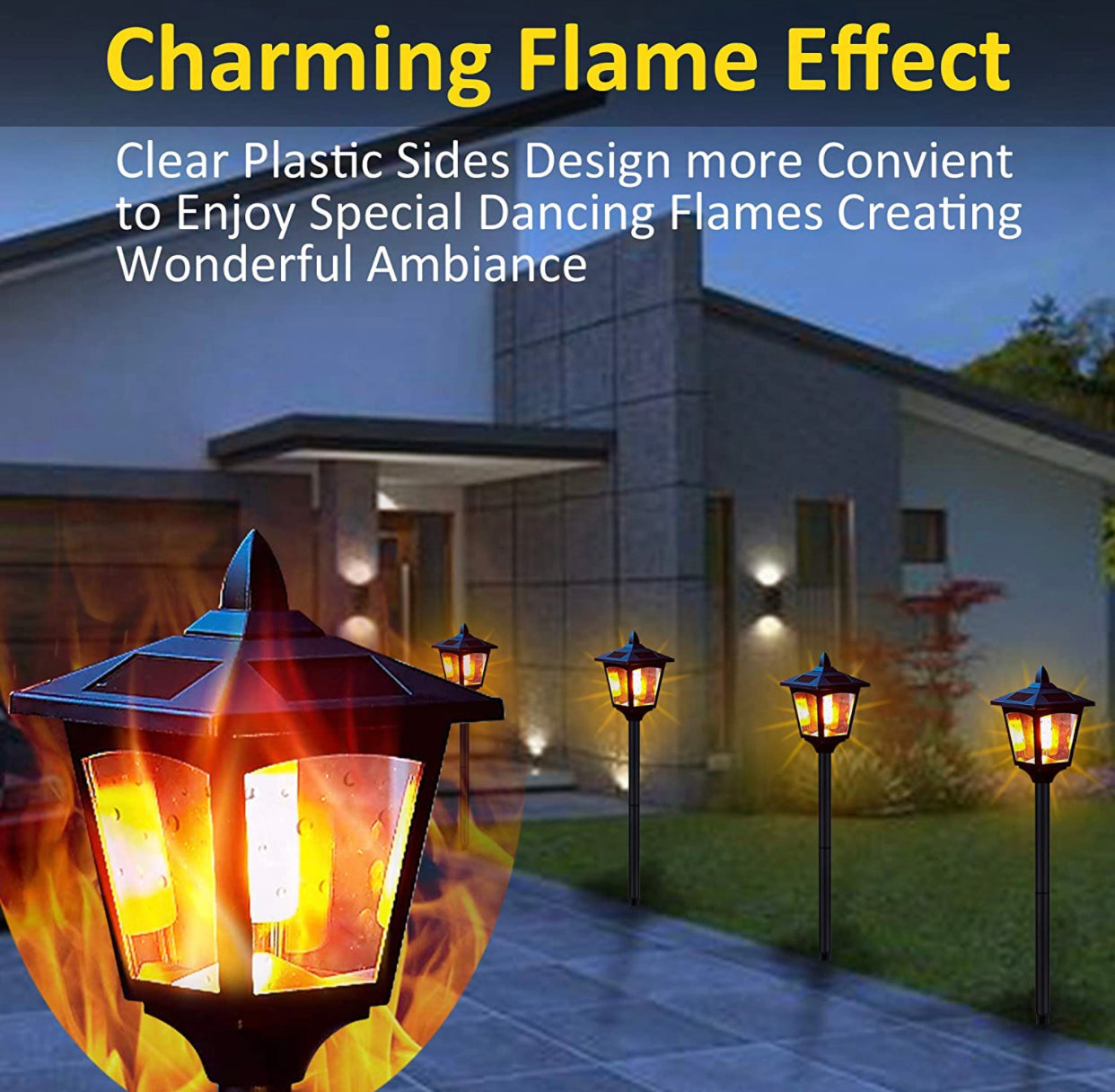 Lampes solaires de jardin Lighteme - Torches décoratives pour patio extérieur, 43 po, lampes de clôture à flammes - Lot de 2