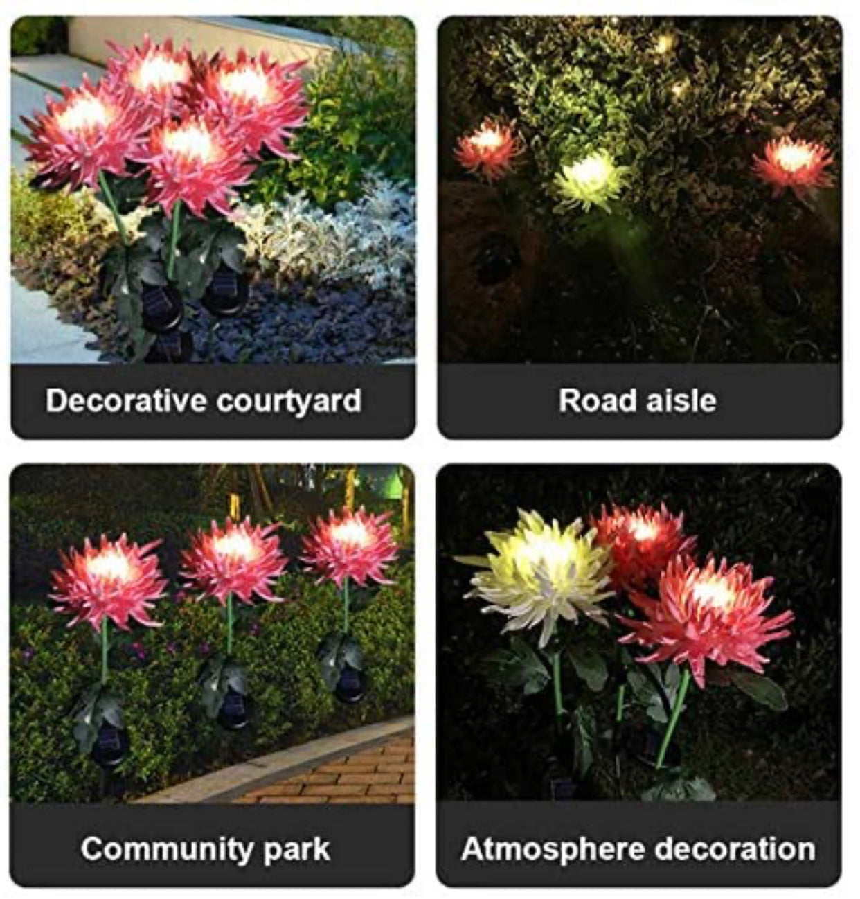 Lighteme Solar LED Light Artificial Chrysanthemum Flower (3 Pack)