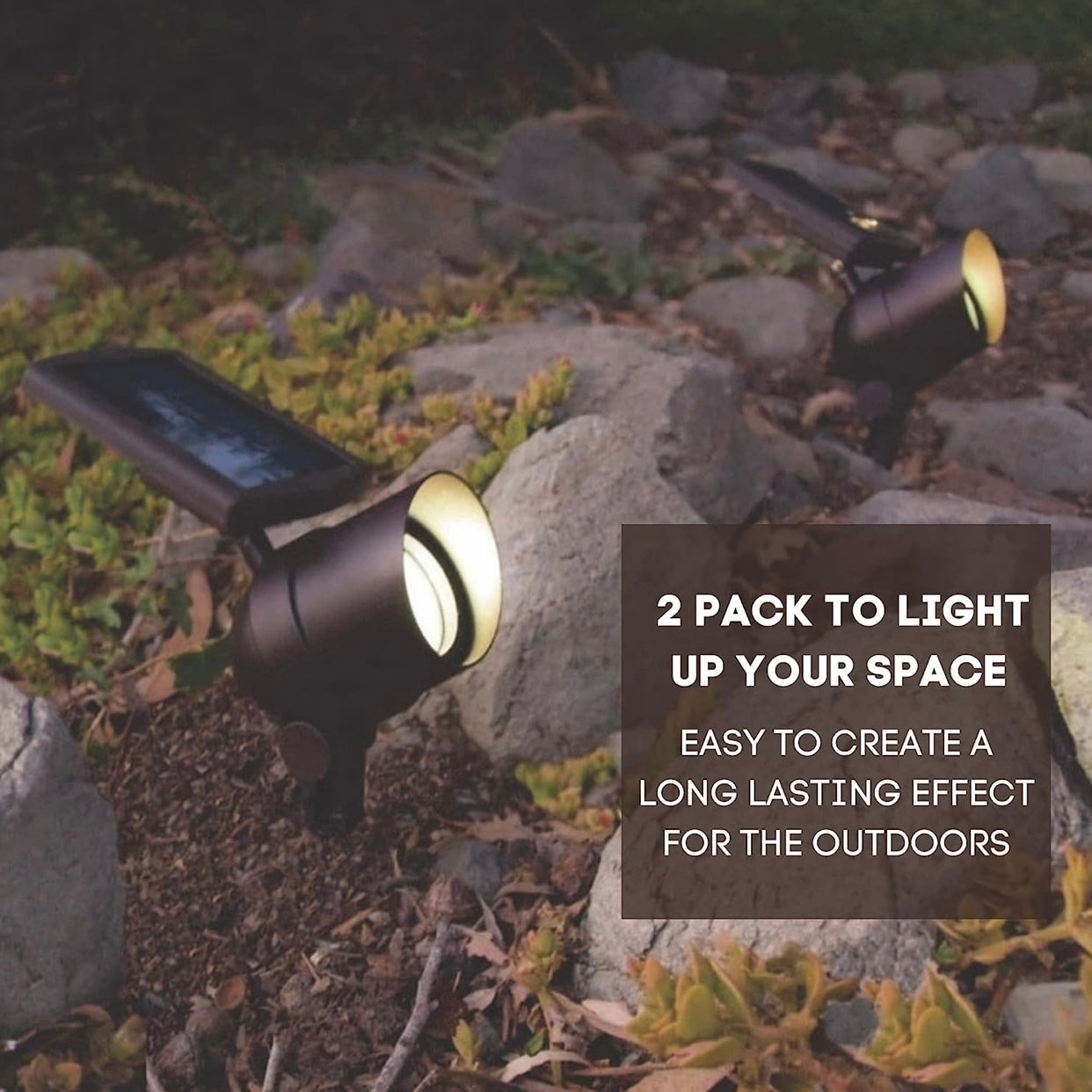 Lighteme Lot de 2 spots solaires LED 45 lumens en métal pour extérieur, éclairage paysager étanche