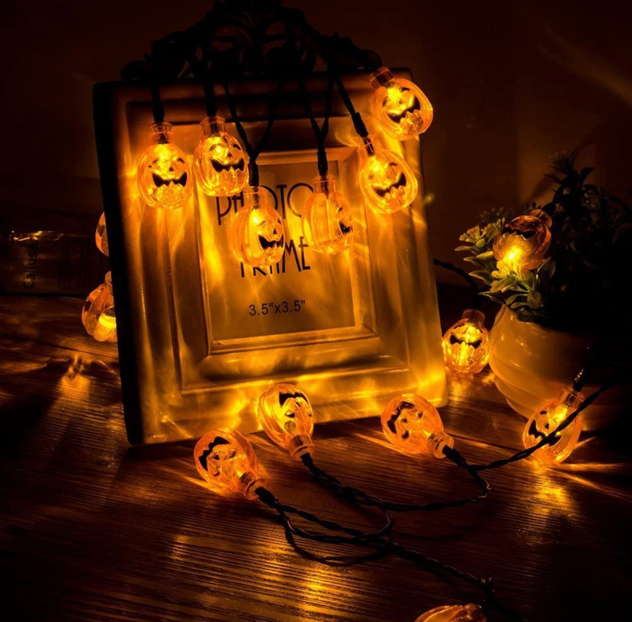 Lighteme 33Ft Solar Powered Pumpkin Halloween String Lights 50 LED with 8 Lighting Modes