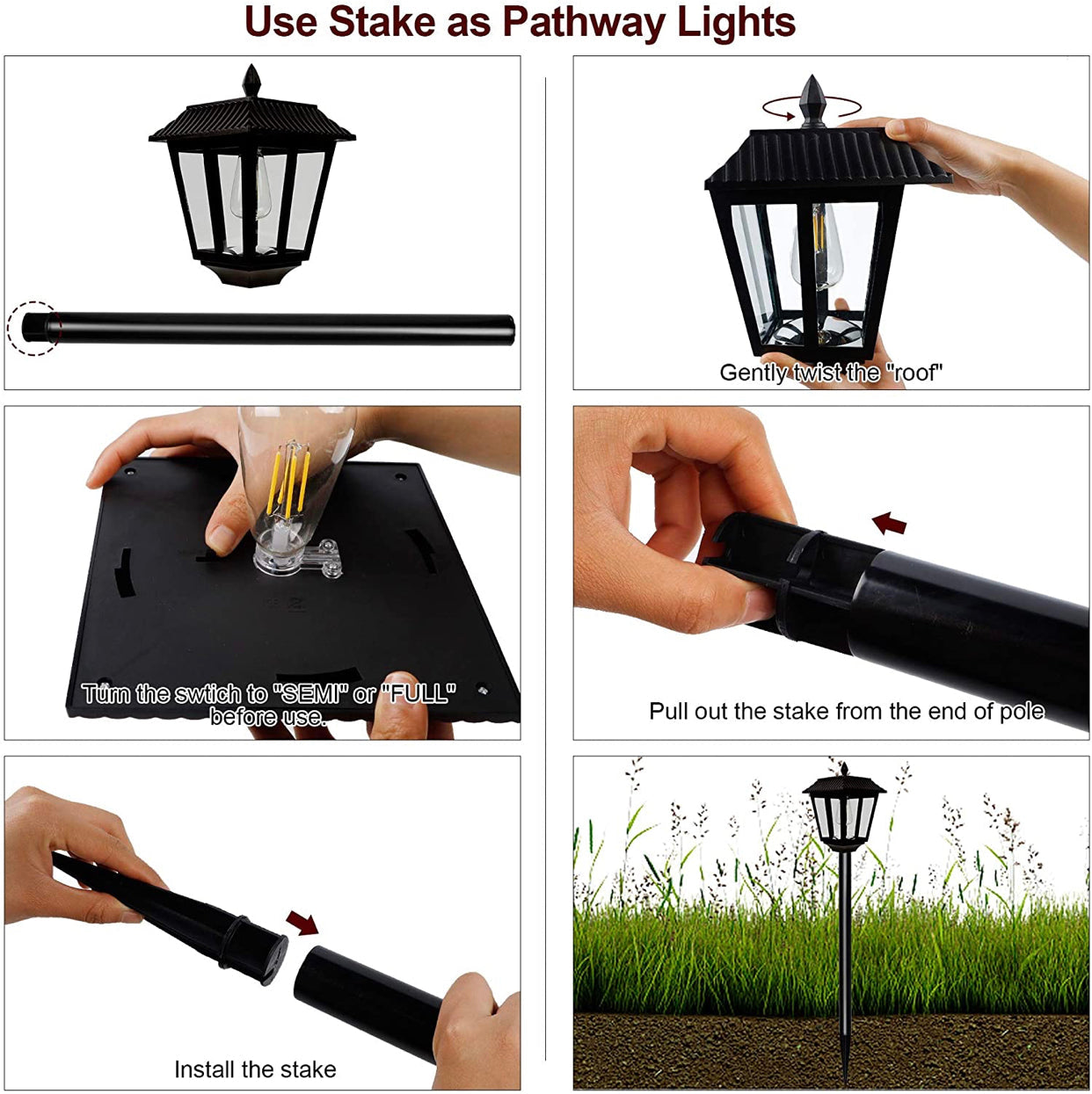 Lighteme 67 Inch Solar Lamp Post Lights, 100 Lumen Solar Powered Vintage Street Lights Outdoor, Warm White LED Edison Bulb Solar Post Light