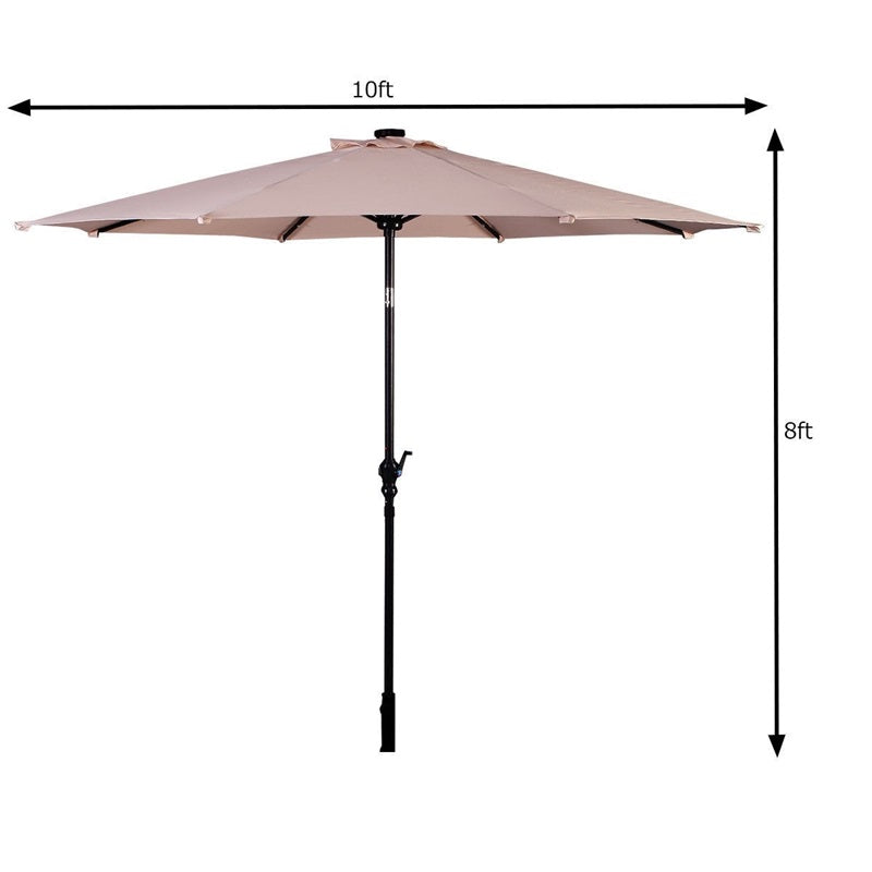 Lighteme High Quality 10 Ft Patio Solar Umbrella with Crank Solar-powered LED Lights 8 Firm UV Protective Outdoor Patio Beach Umbrella
