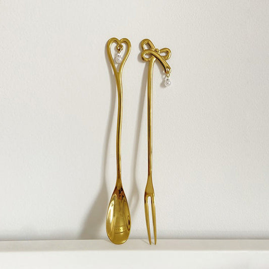 Cuillère et fourchette à dessert en acier inoxydable Lighteme Pearl