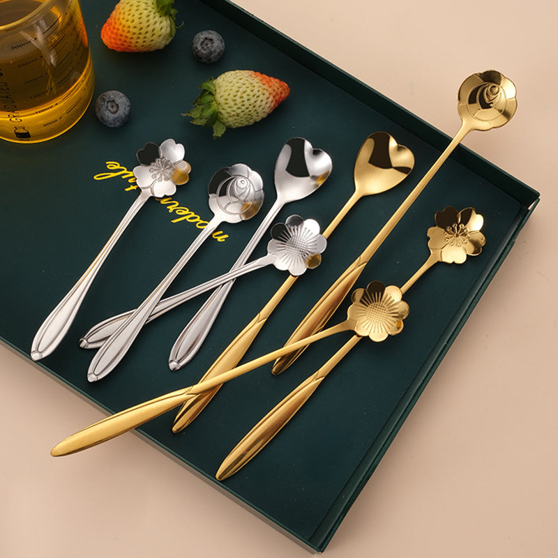 Lighteme Golden Flower Dessert Spoon 8pcs Set