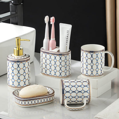 Lighteme Circle Print Gold Ceramic Bathroom Set