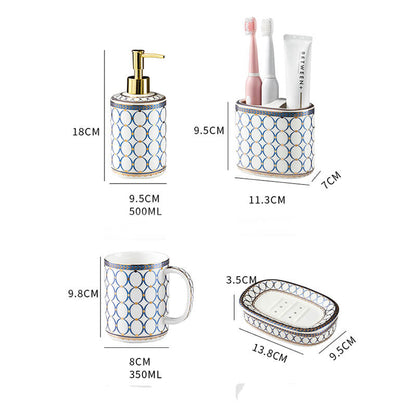 Lighteme Circle Print Gold Ceramic Bathroom Set