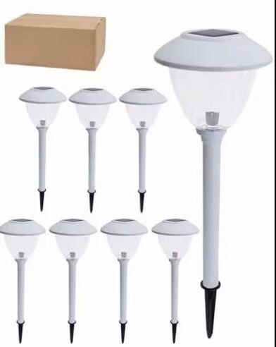 Lighteme Solar Outdoor Pathway Lights Stainless Steel And Glass LED Lights- 8 Pack