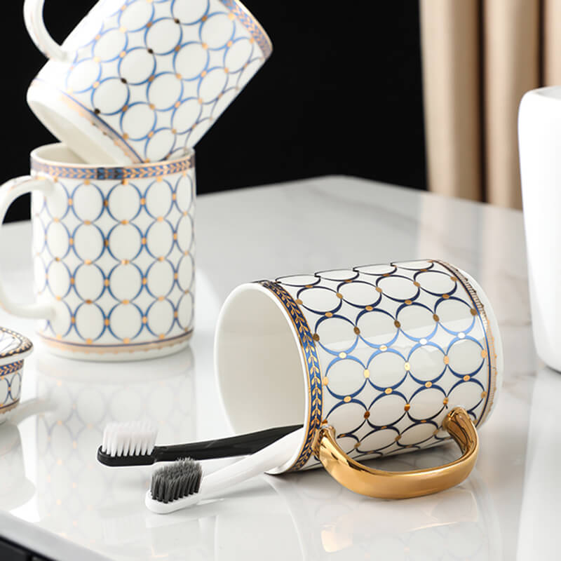 Lighteme Circle Print Gold Ceramic Bathroom Set