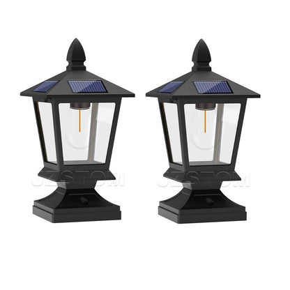 Lighteme Metal & Plastic Solar Post Lights 4X4 Outdoor, Waterproof Fence Post Lights 2 Pack