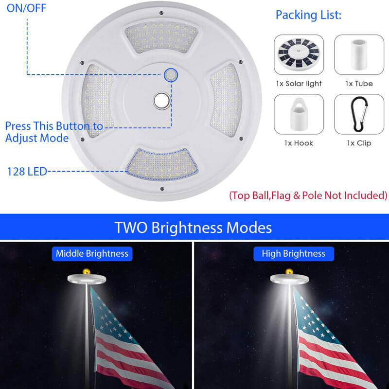 Lighteme Flagpole Solar Light 4640 Lumen 12000mAh Rechargeable Battery Flag Pole Light Solar Powered