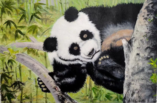 Lighteme – Peinture à l'huile sur toile représentant un panda peint à la main, œuvre d'art originale personnalisée, décoration murale abstraite, animal