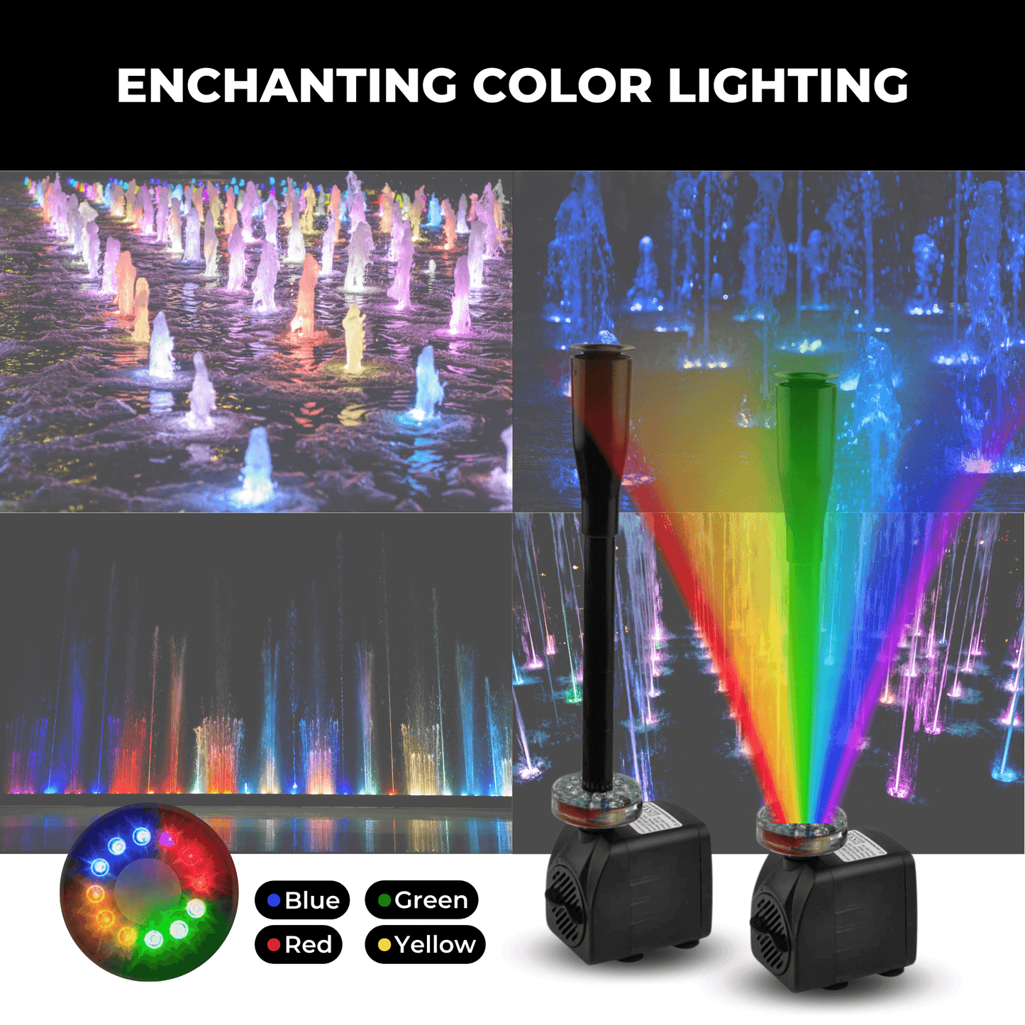 Lighteme Gartenbrunnenpumpe mit 12 LED-Leuchten