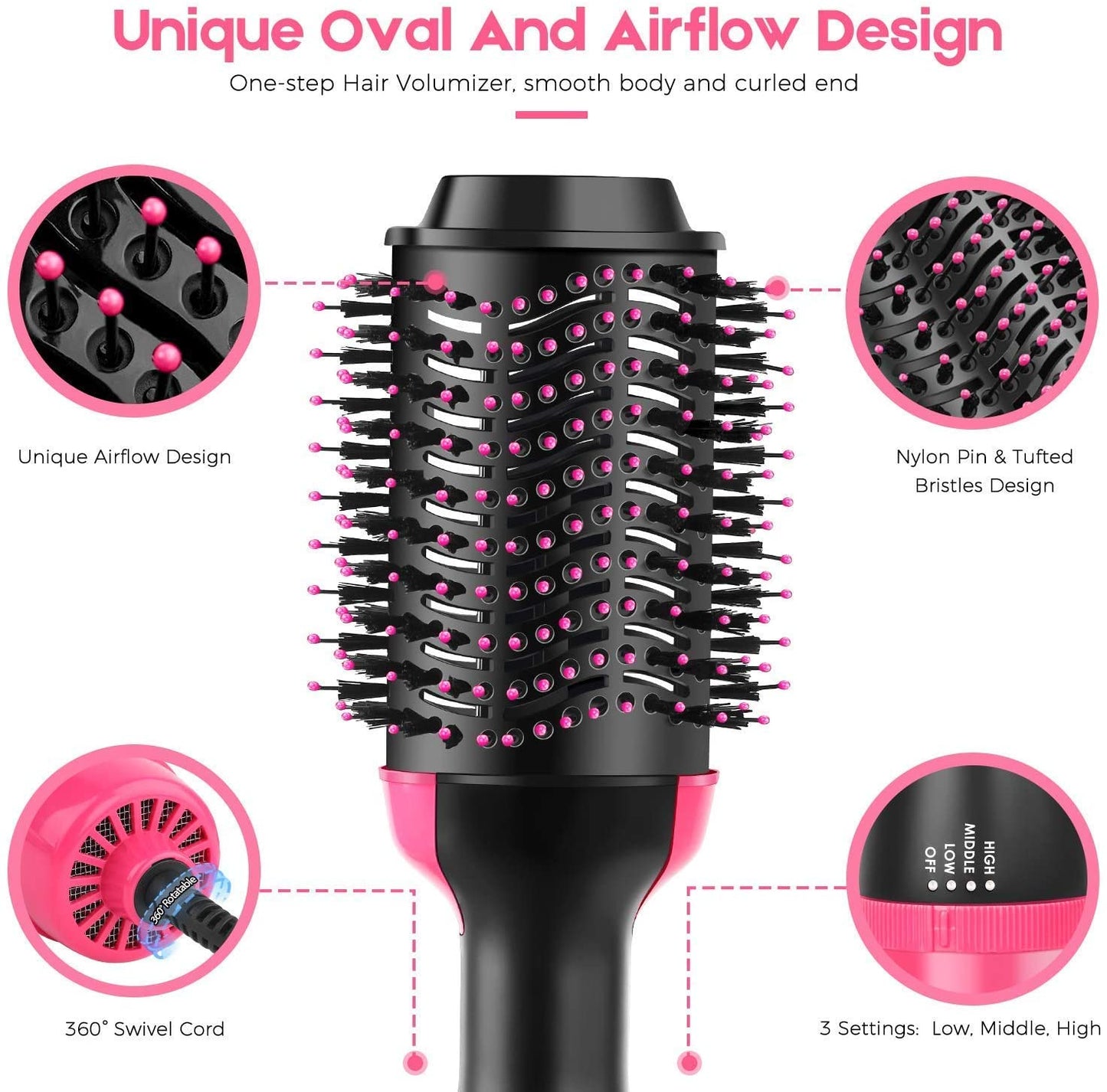 Sèche-cheveux et volumisateur Lighteme 3 en 1 (3 couleurs et 4 styles)