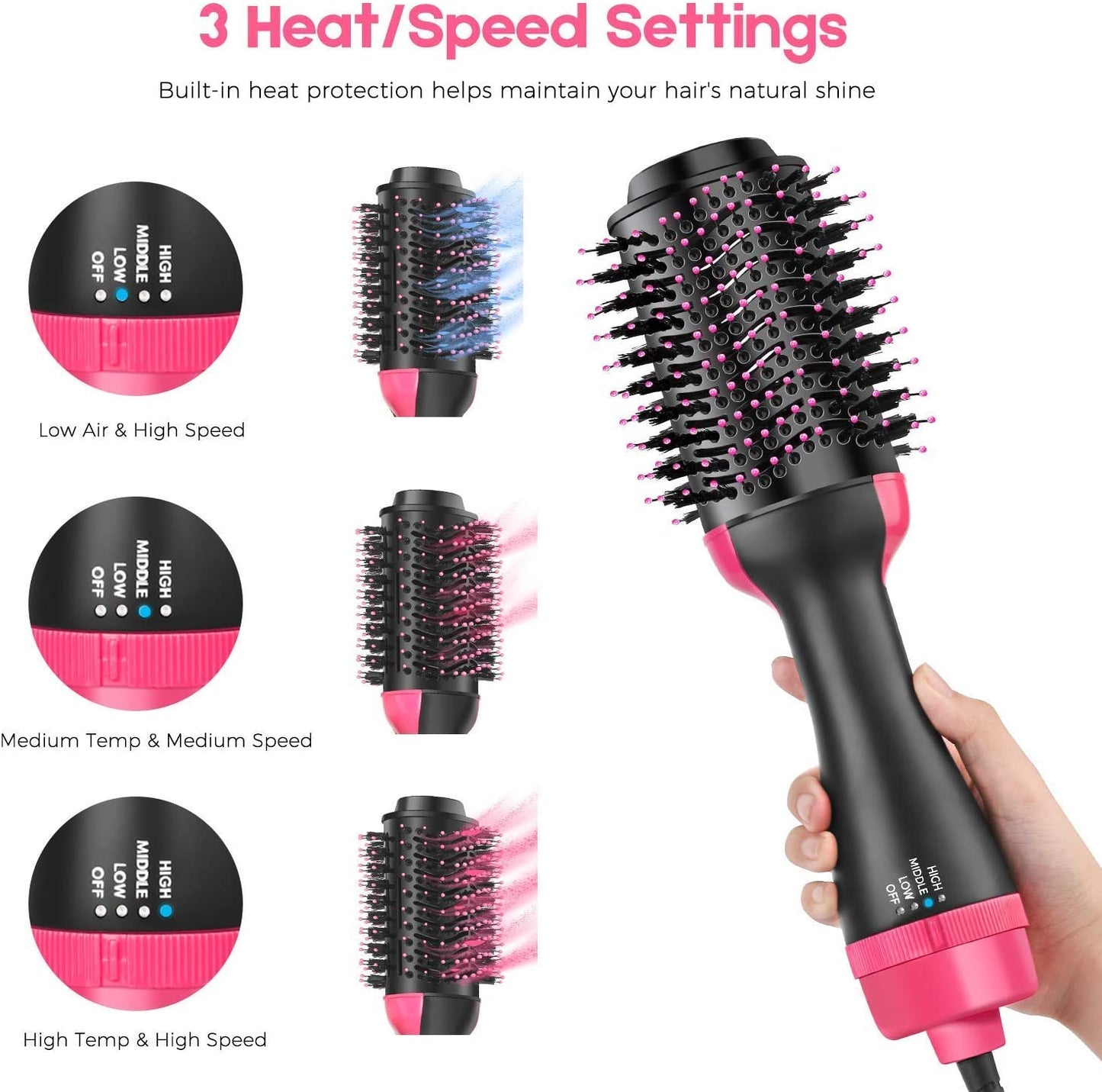 Sèche-cheveux et volumisateur Lighteme 3 en 1 (3 couleurs et 4 styles)