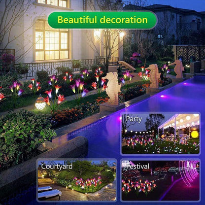 Ihrtrade Artificial Lily Solar Garden Stake Lights (1 Pack of 4 Lilies) | Garden Light Solar
