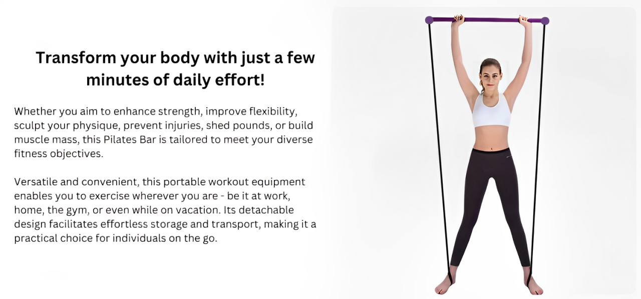 Lighteme Multi Functional Stretched Pilates Bar - Full Body Workout At Home