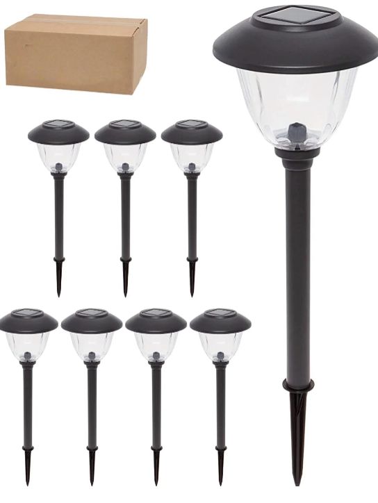 Lighteme Solar Outdoor Pathway Lights Stainless Steel And Glass LED Lights- 8 Pack