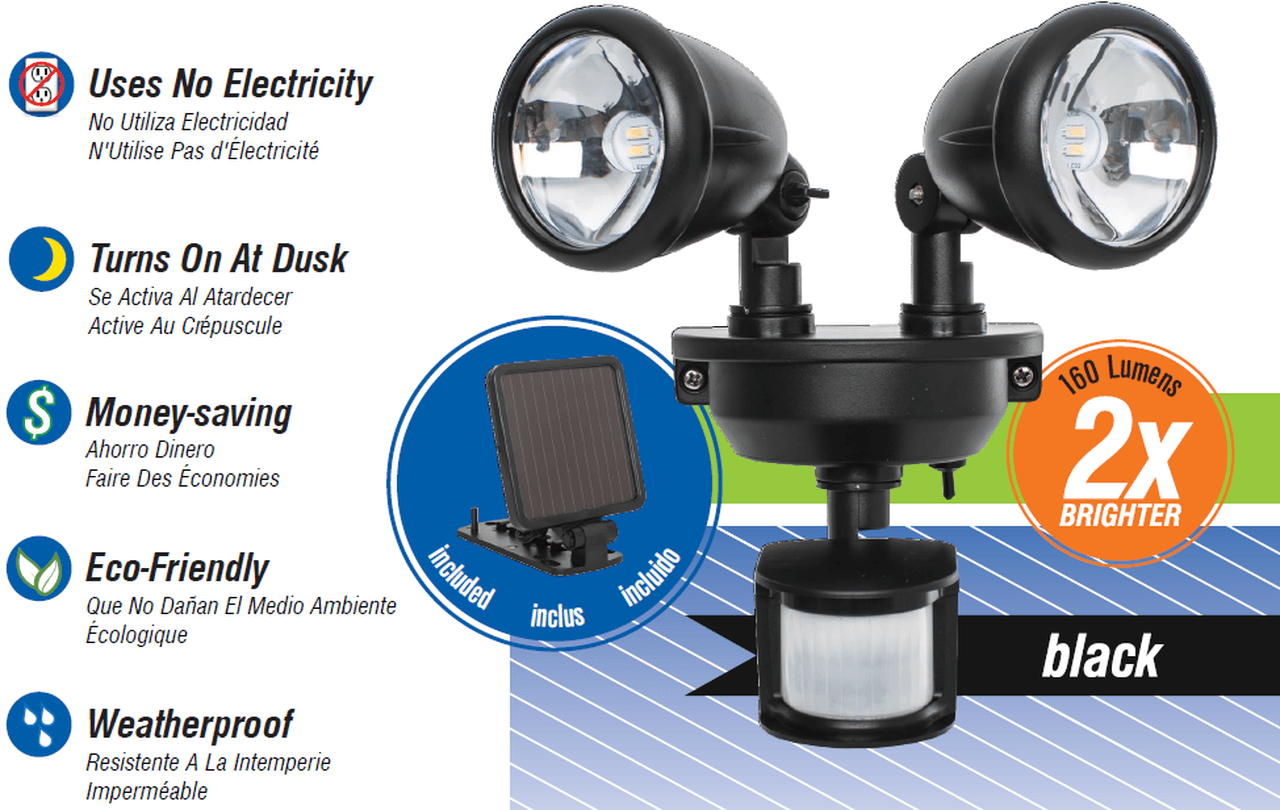 Lighteme Dual Head Solar Security Light with Motion Sensor | White or Black