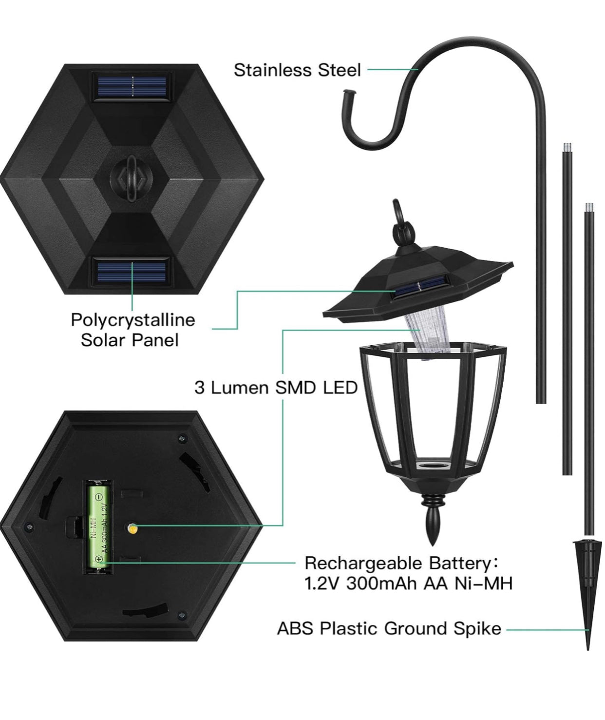 Lighteme Solar Hanging Lights Dual Use Shepherd Hook Lights Outdoor, 4 Pack