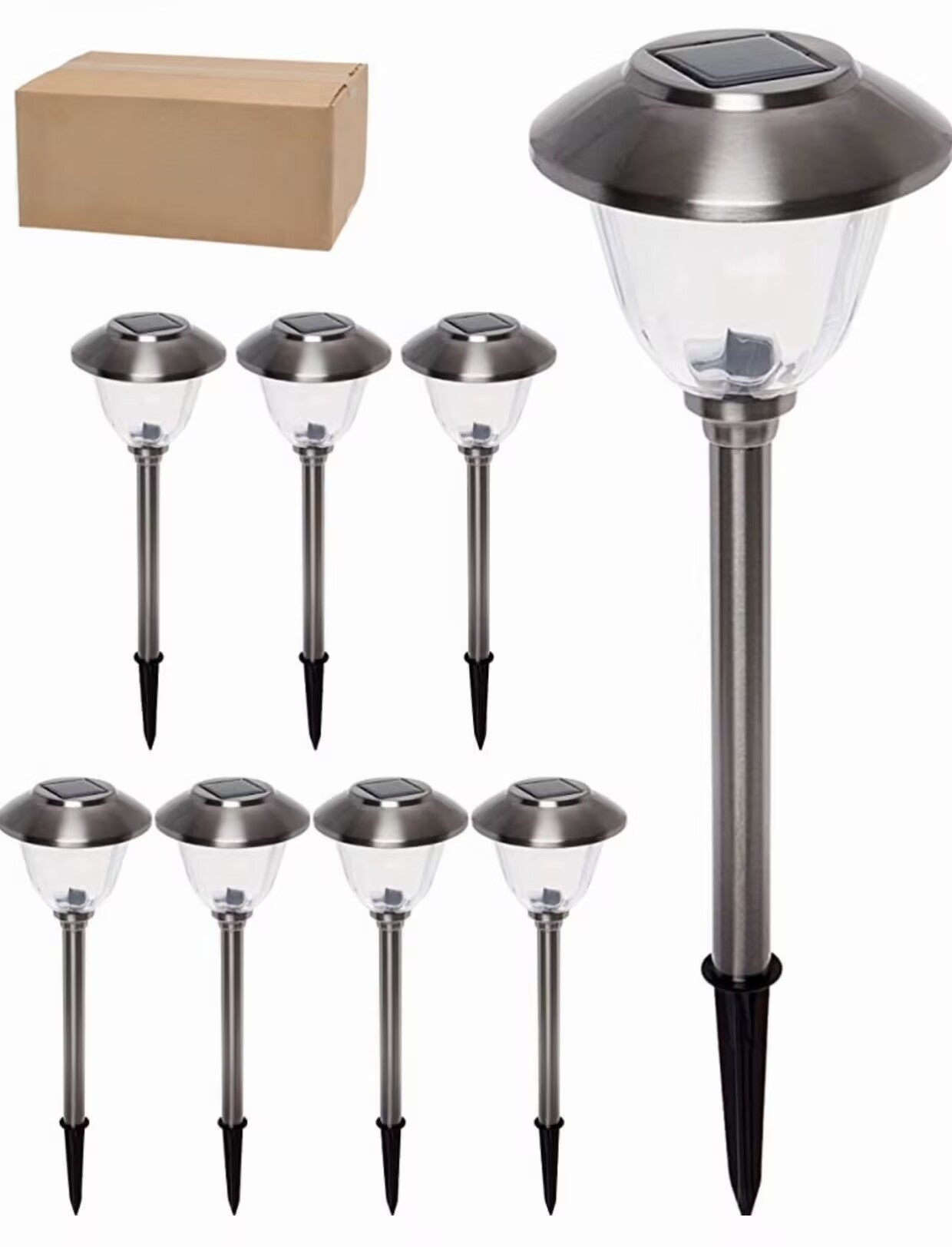 Lighteme 8 Pack Solar Pathway LED Lights Outdoor-Stainless Steel 15 Lumen