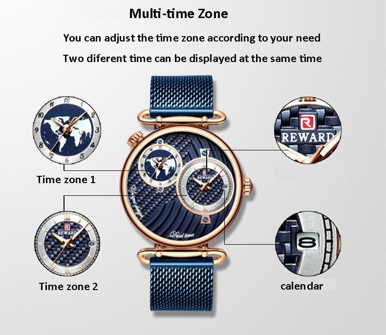 Lighteme Luxury Waterproof Multi Time Zone Watch For Men (5 colors)