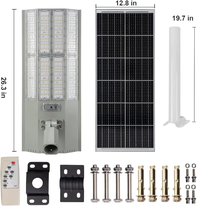 Lighteme 8000W Aluminum Frame Solar Street Lights Outdoor Motion Sensor, Dusk to Dawn 200000LM with Remote Control