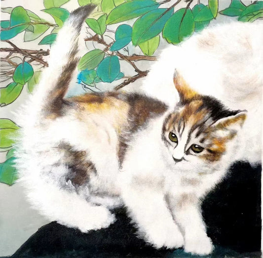 Peinture à l'huile sur toile représentant un chat peint à la main par Lighteme, œuvre d'art originale personnalisée, décoration murale abstraite