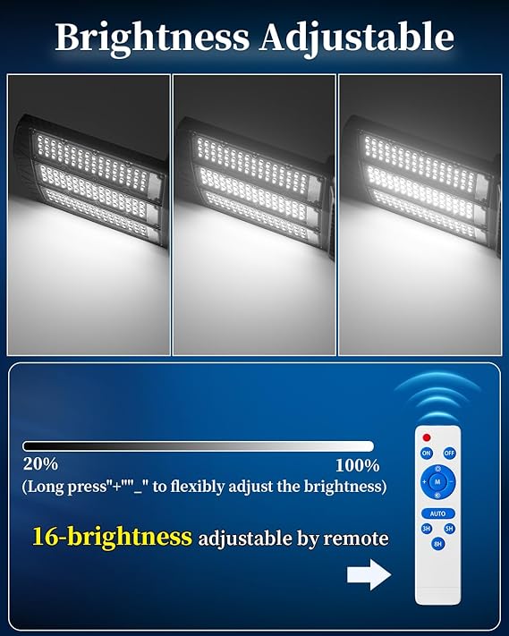 Lighteme 6500W Solar Street Lights Outdoor, 500000LM High Powered Commercial Parking Lot Lights 6500K Dusk to Dawn with Remote