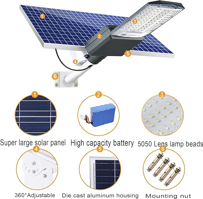 Lighteme 3500W Solar Street Lights Outdoor, IP67 Commercial Parking Lot Light Dusk to Dawn
