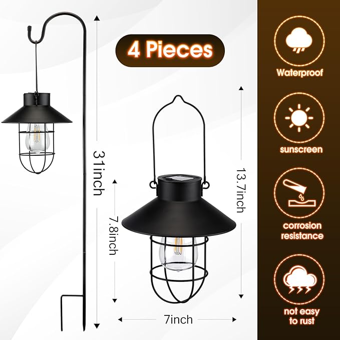 Lighteme Hanging Solar Lantern with Shepherd Hook 31 Inch