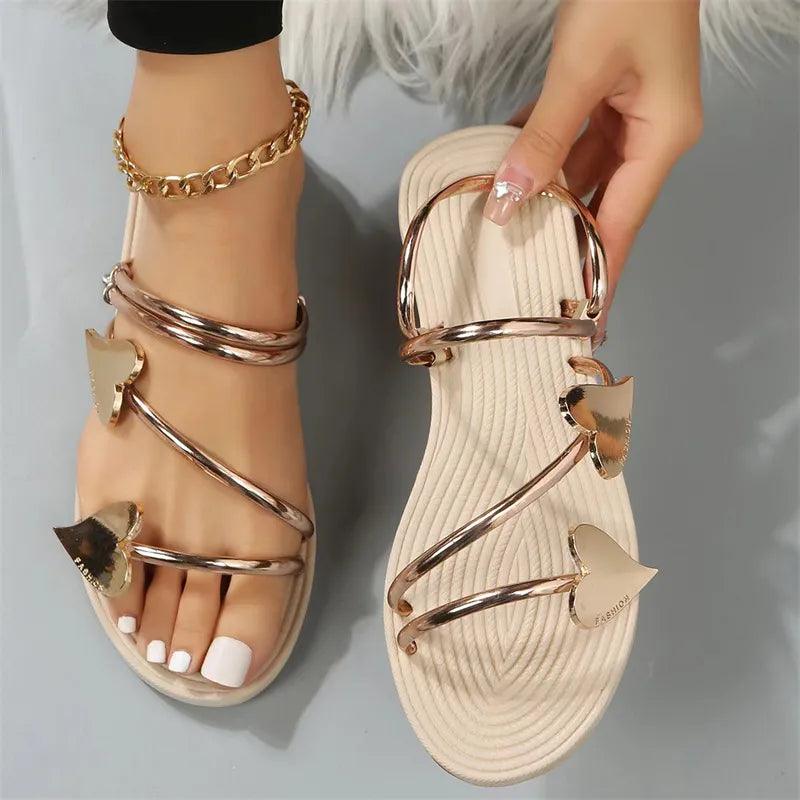 Lighteme – Flache Slide-Sandalen mit Herz-Motiv für Damen