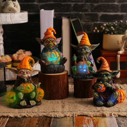 Lighteme - Halloween-Statue aus Kunstharz mit Kürbislampe | 1 KAUFEN, 1 GRATIS