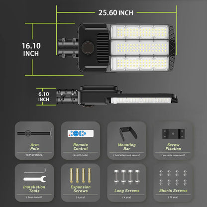 Lighteme 6500W Solar Street Lights Outdoor, 500000LM High Powered Commercial Parking Lot Lights 6500K Dusk to Dawn with Remote