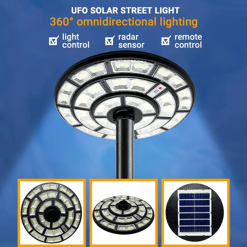 Lighteme 2500W Solar Outdoor Light UFO Garden Pole And Wall Street Lights For Home, Yard, Farmhouses with Remote