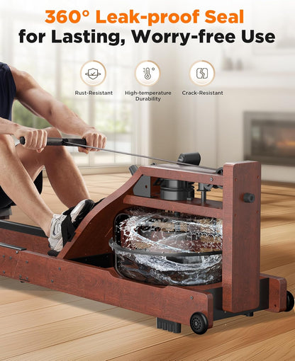 Lighteme Water Rowing Machine for Home Gym – Foldable Wooden Rower with Water Resistance & LCD Monitor