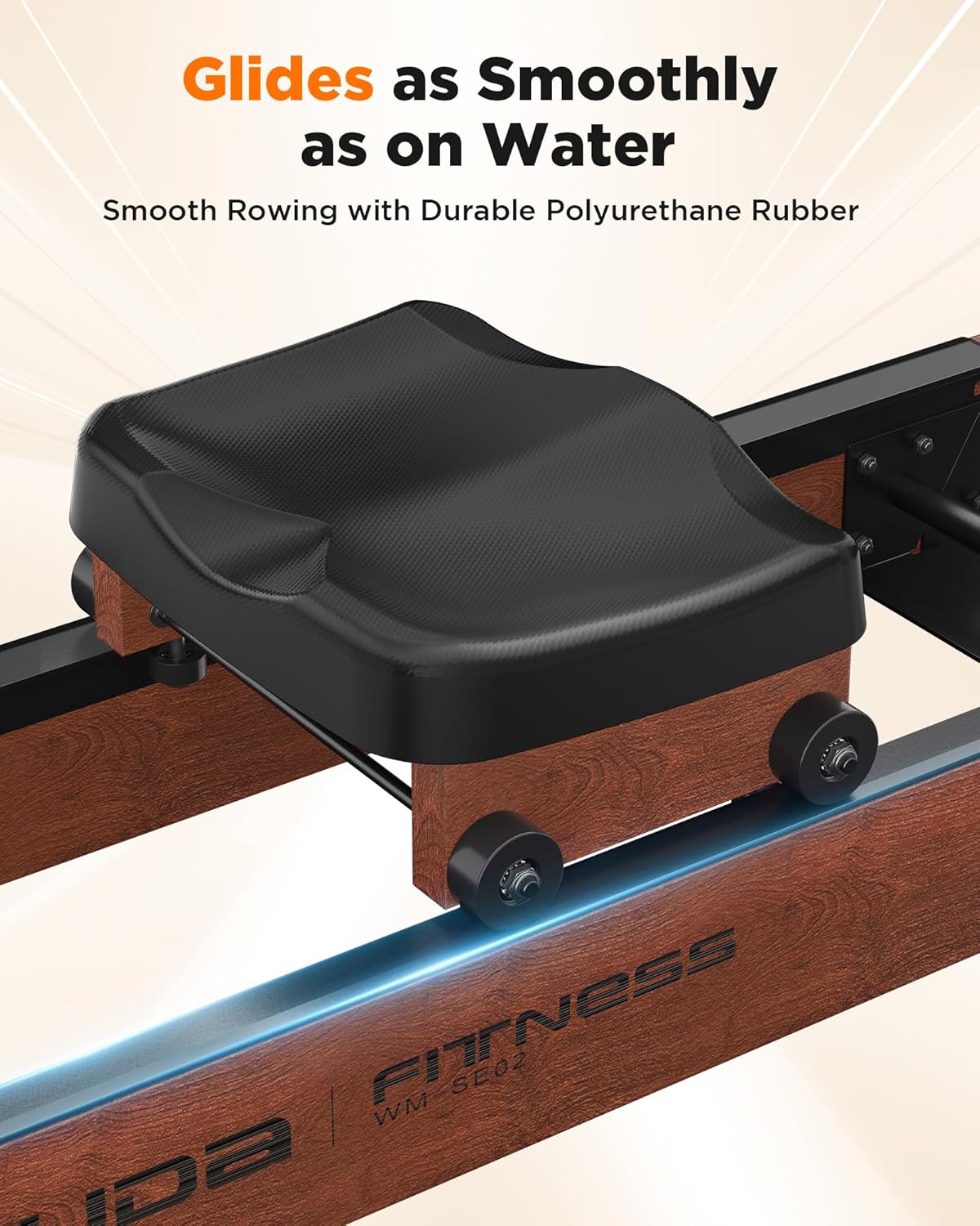 Lighteme Water Rowing Machine for Home Gym – Foldable Wooden Rower with Water Resistance & LCD Monitor