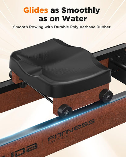Lighteme Water Rowing Machine for Home Gym – Foldable Wooden Rower with Water Resistance & LCD Monitor