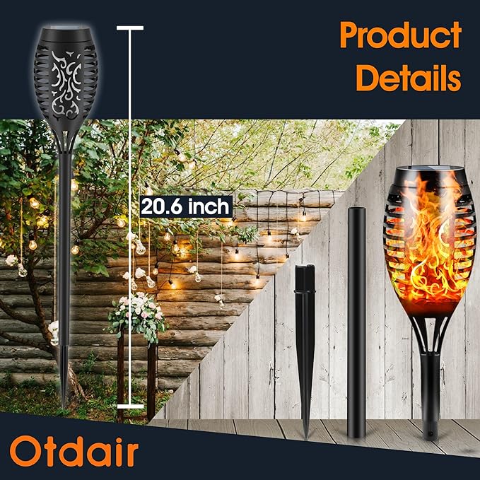 Lighteme 12 Pack Mini Solar Torch Light with Dancing Flickering Flame Lights Auto On/Off