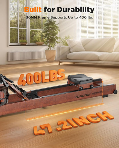 Lighteme Water Rowing Machine for Home Gym – Foldable Wooden Rower with Water Resistance & LCD Monitor