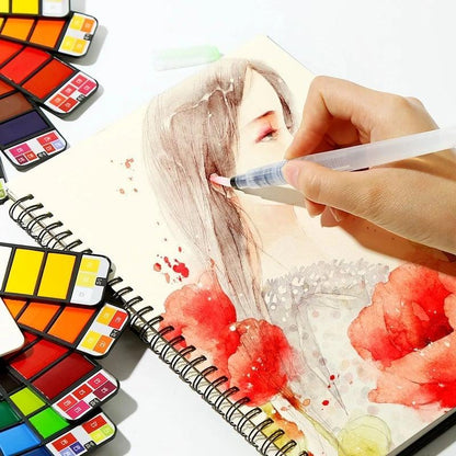 Lighteme Portable Watercolor Paint Set with Water Brush Pen