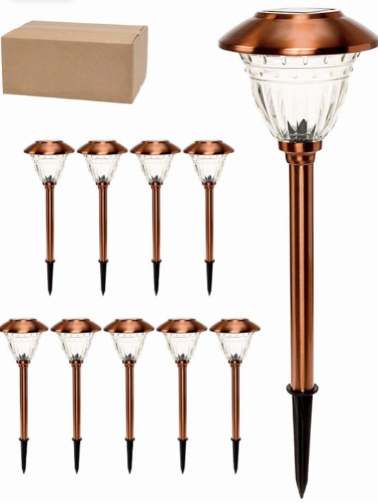 Lighteme 10 Pack Solar LED Pathway Lights Outdoor-Stainless Steel