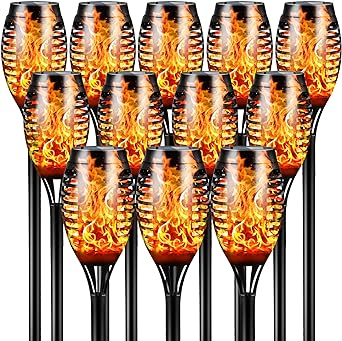Lighteme 12 Pack Mini Solar Torch Light with Dancing Flickering Flame Lights Auto On/Off