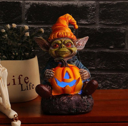 Lighteme - Halloween-Statue aus Kunstharz mit Kürbislampe | 1 KAUFEN, 1 GRATIS