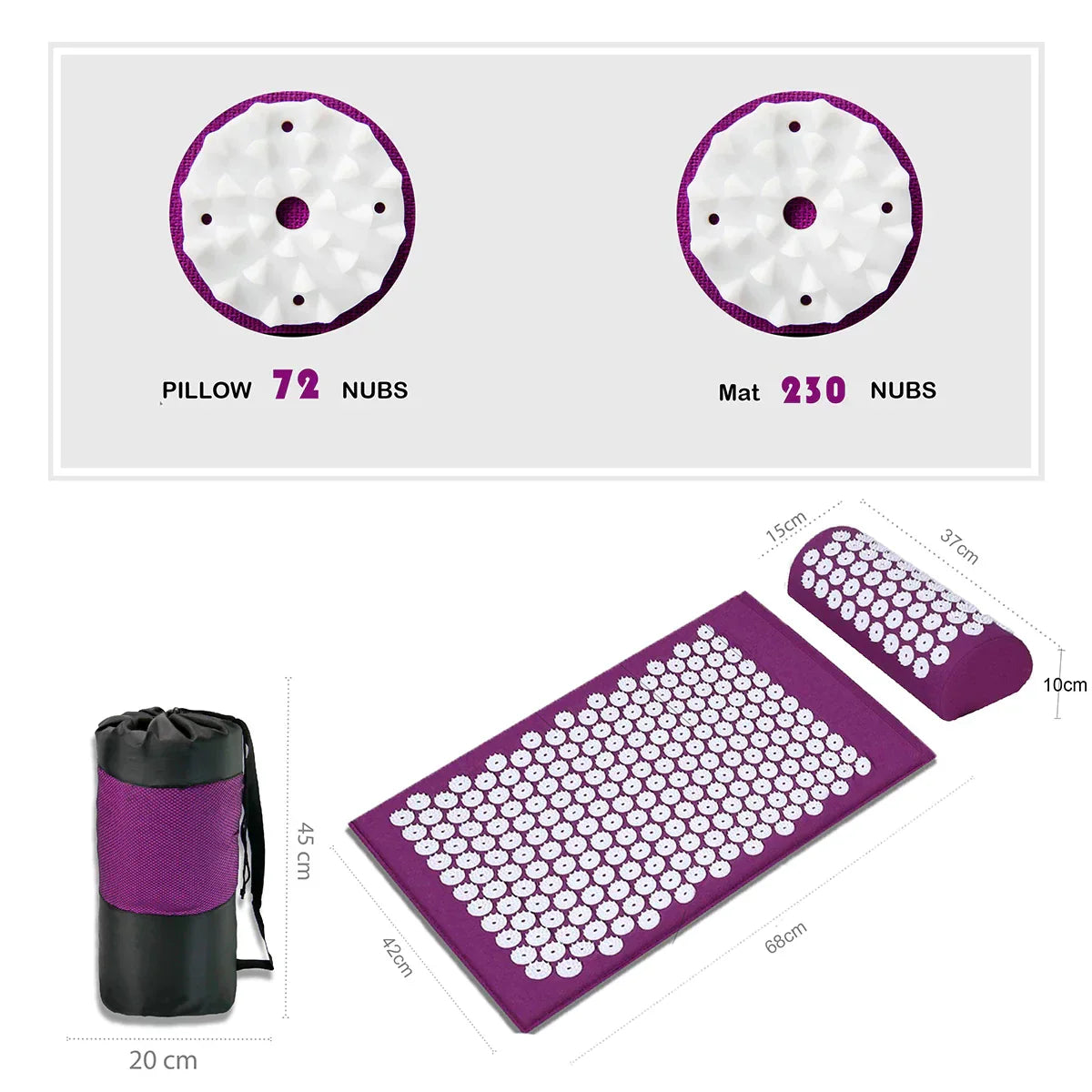 Tapis d'acupression Lighteme - Tapis de massage d'acupression pour tout le corps avec oreillers, noir