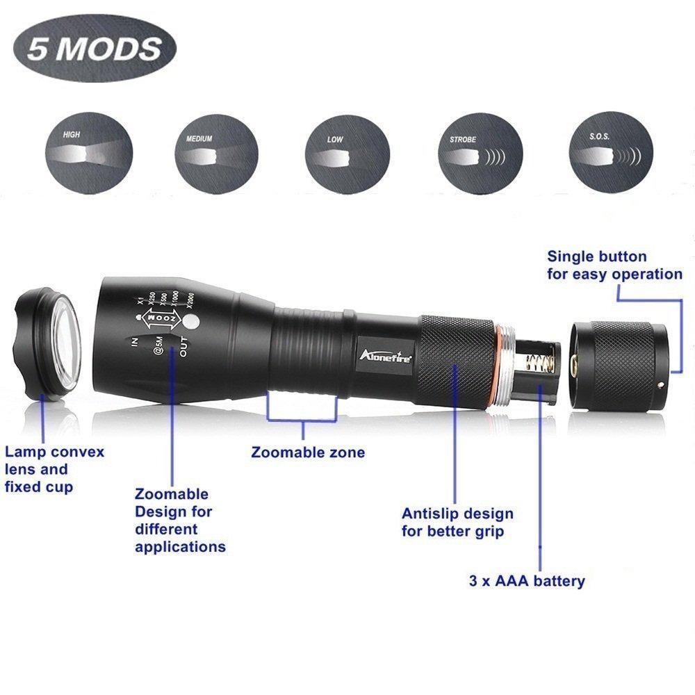 Lighteme Tactical LED Flashlight 3800 lumens 5-MODE WATERPROOF COATING